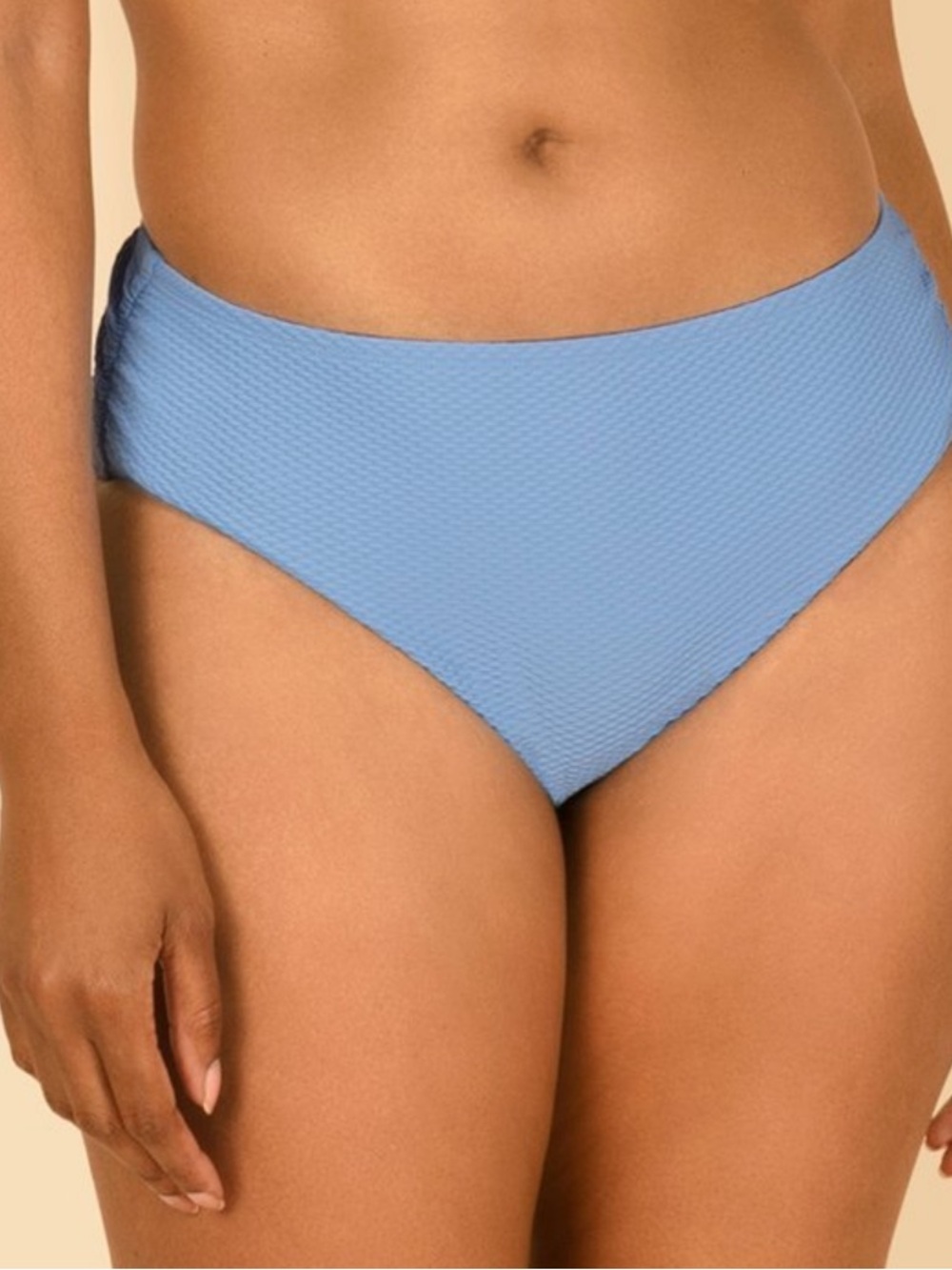 NWT- Lands' End Textured Shirred Mid-Rise Bikini Swim Bottoms